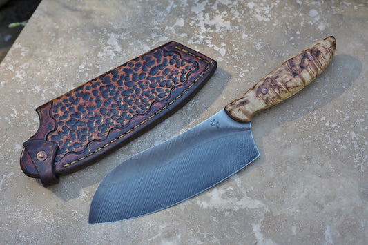 Custom camp/chef knife, masur birch