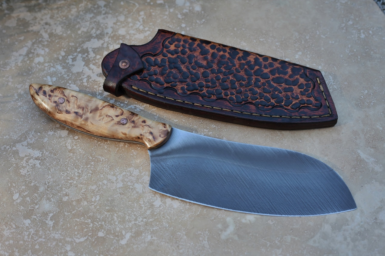 Custom camp/chef knife, masur birch