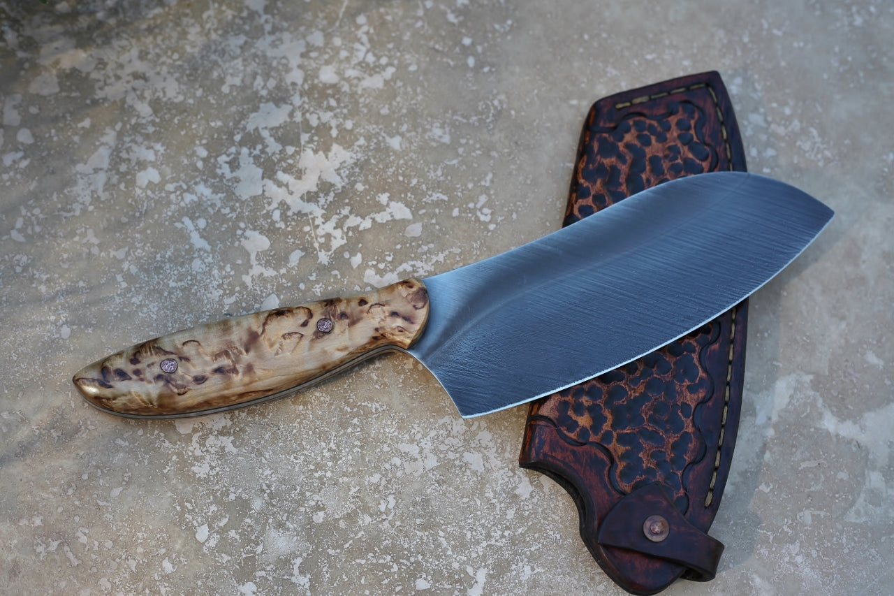 Custom camp/chef knife, masur birch