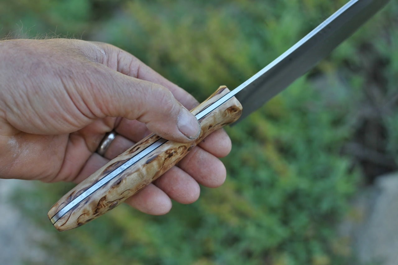 Custom camp/chef knife, masur birch