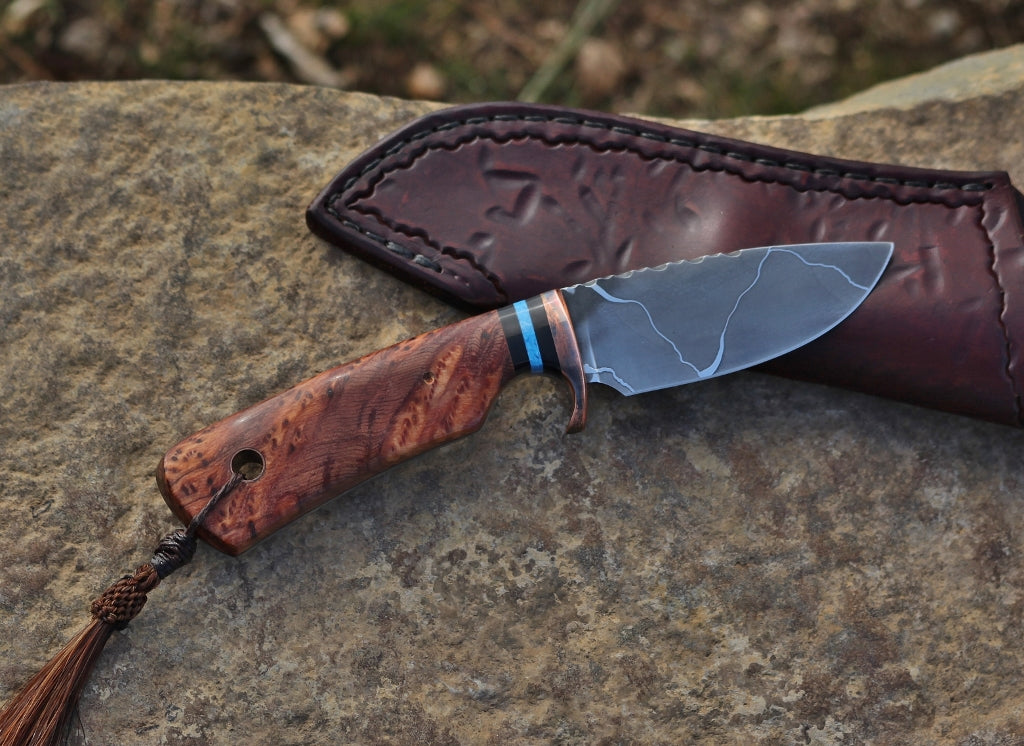 Custom Drop Point hunter, sequoia root burl