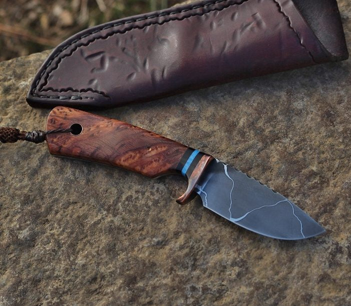 Custom Drop Point hunter, sequoia root burl