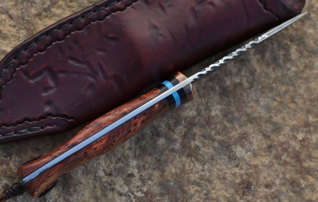 Custom Drop Point hunter, sequoia root burl