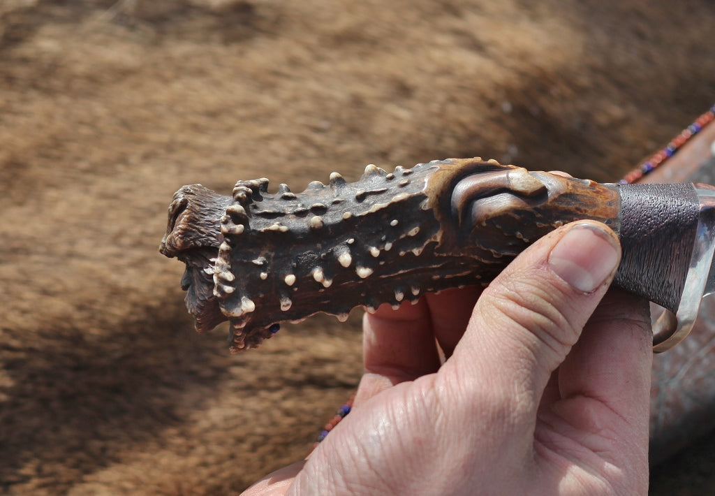 Mountain Man camp knife, carved antler