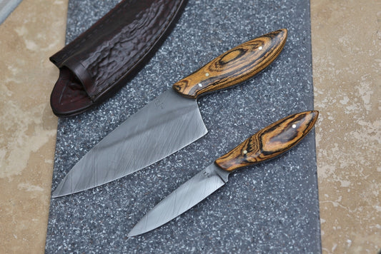 6 inch Chef knife with paring, katalox, in leather