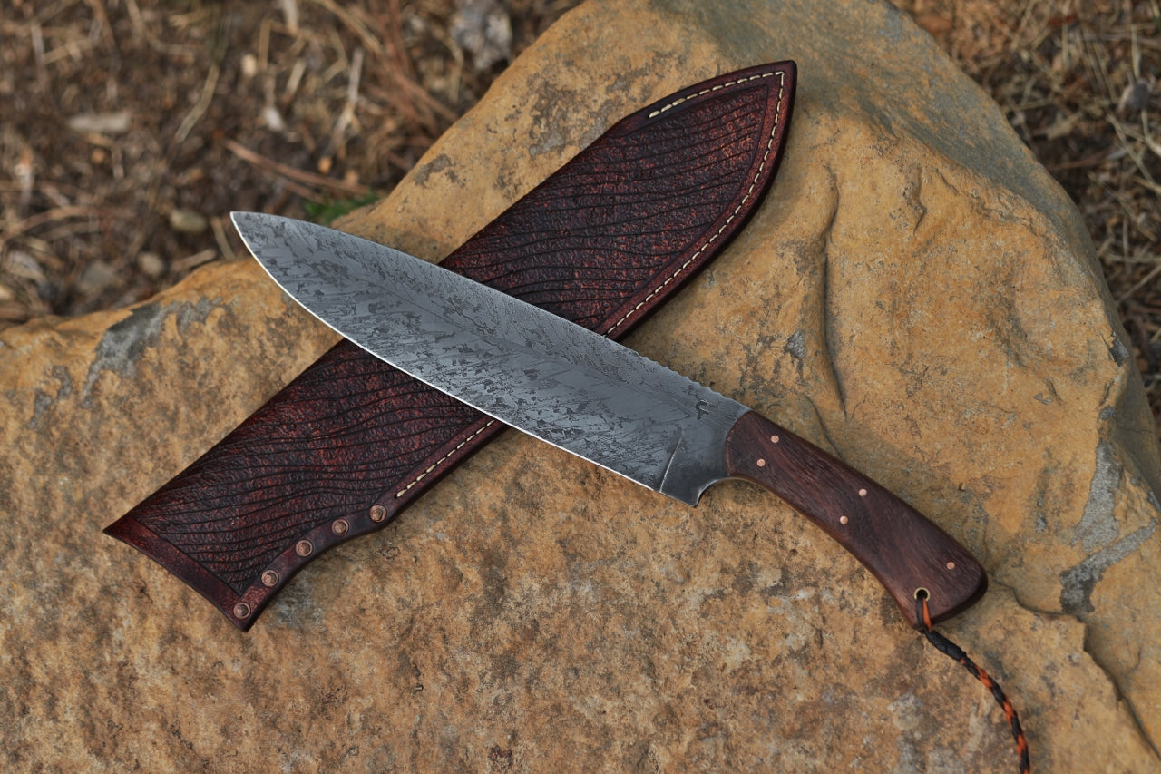 10 inch Spear point camp knife, African rosewood