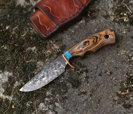 Custom Hunting knife, bocote and turquoise