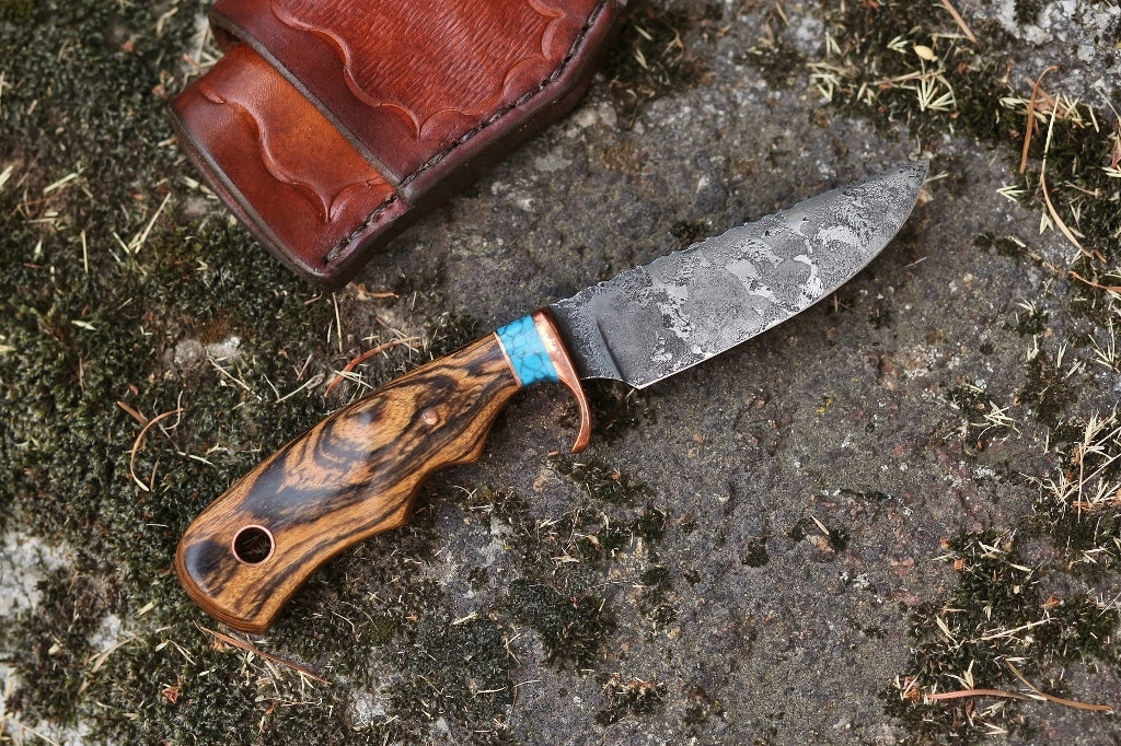 Custom Hunting knife, bocote and turquoise