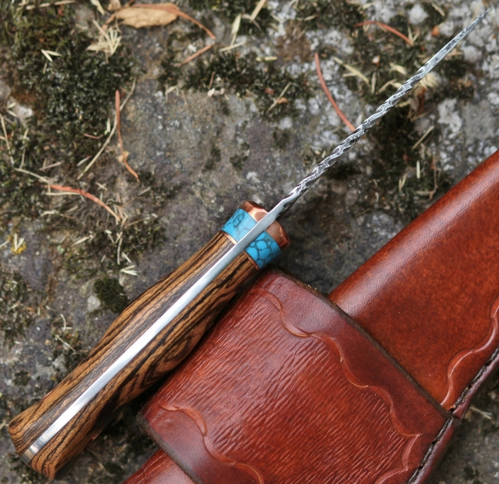 Custom Hunting knife, bocote and turquoise