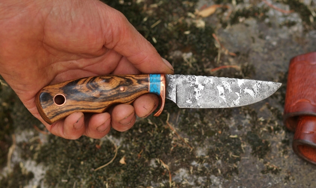 Custom Hunting knife, bocote and turquoise