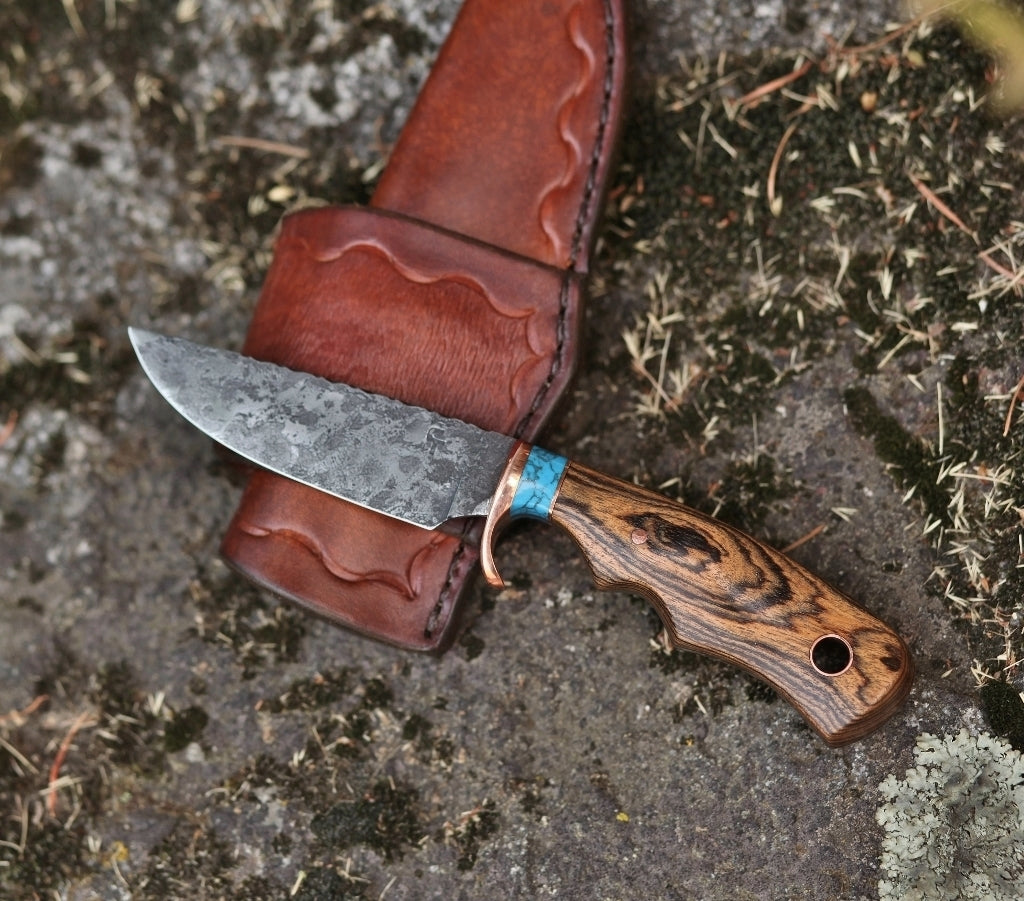 Custom Hunting knife, bocote and turquoise