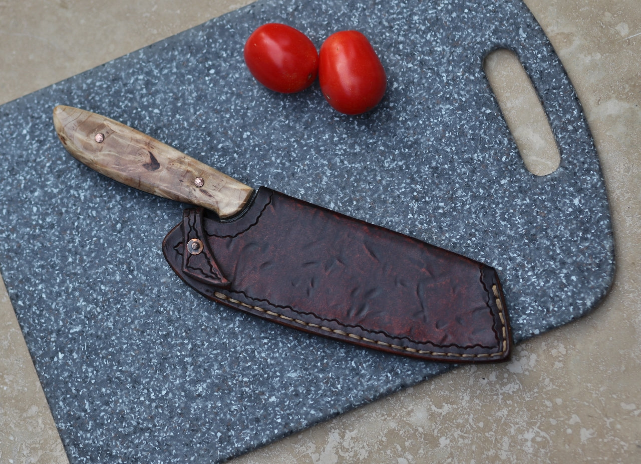 Custom camp/chef knife, spalted cottonwood