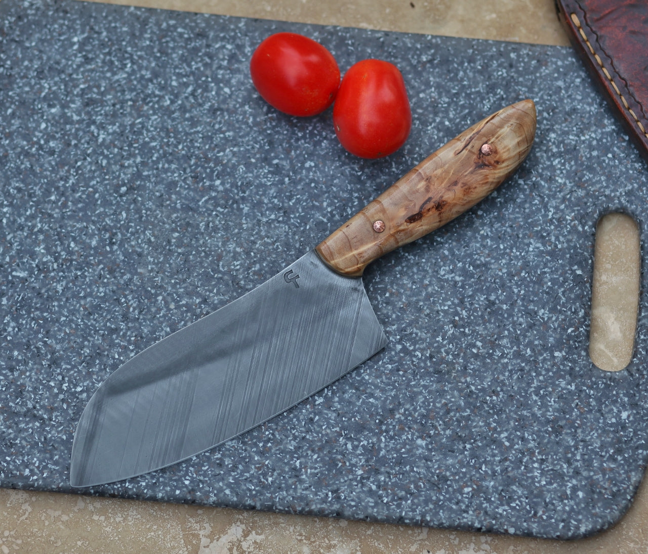 Custom camp/chef knife, spalted cottonwood