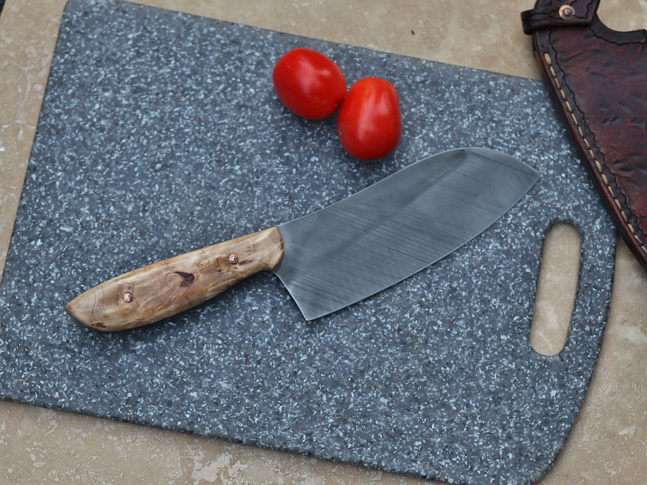 Custom camp/chef knife, spalted cottonwood