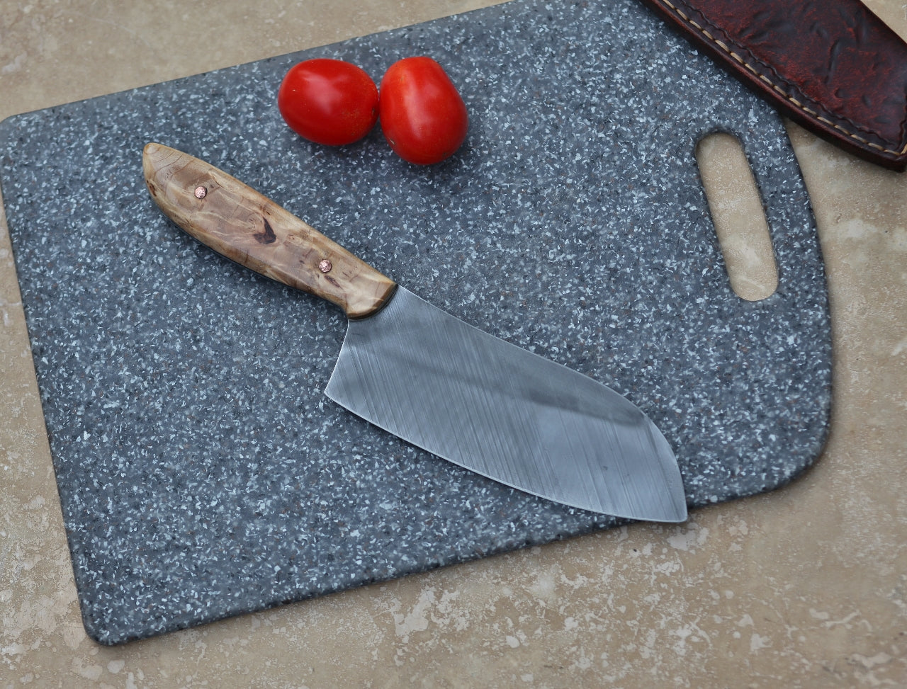 Custom camp/chef knife, spalted cottonwood