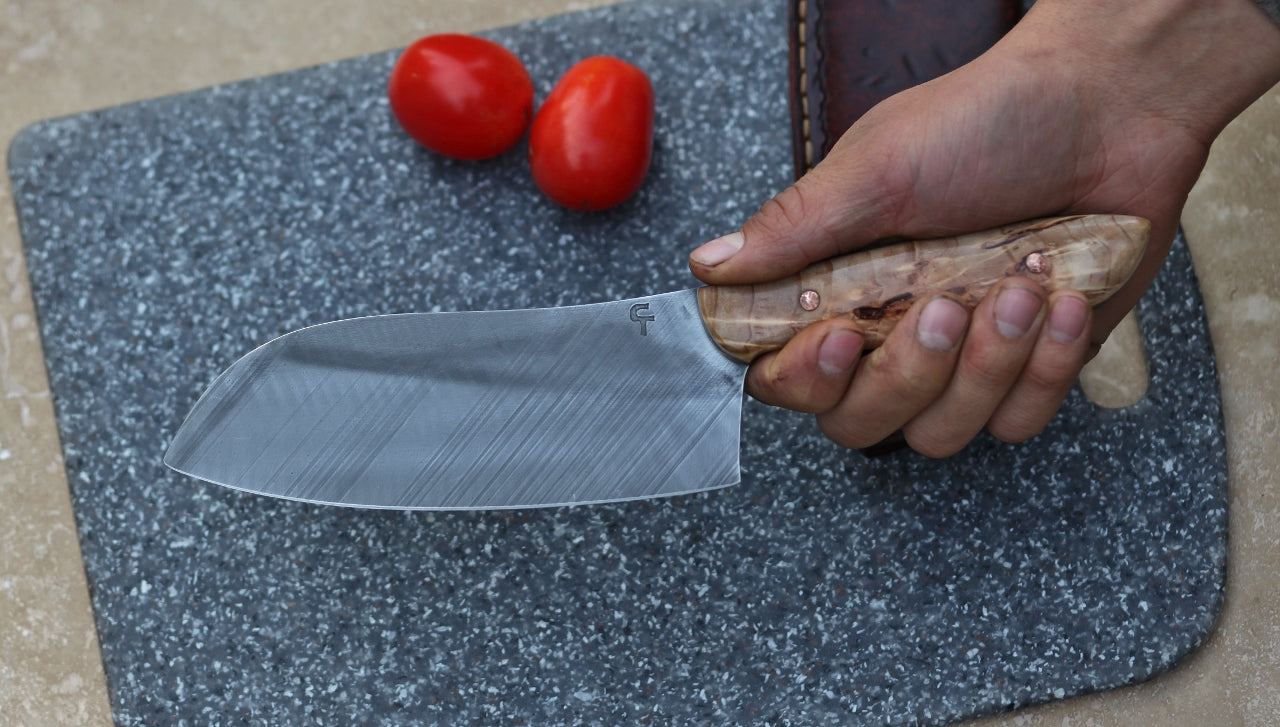 Custom camp/chef knife, spalted cottonwood