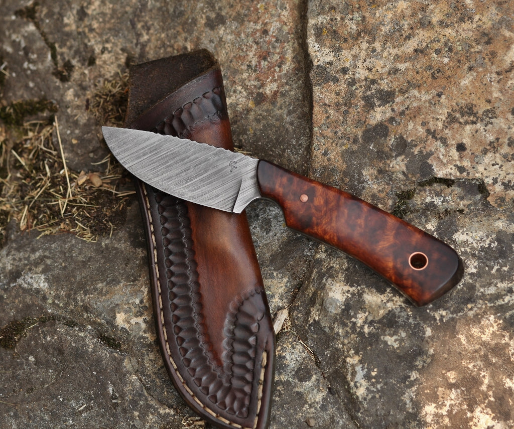 Guardless drop point hunter, ironwood burl